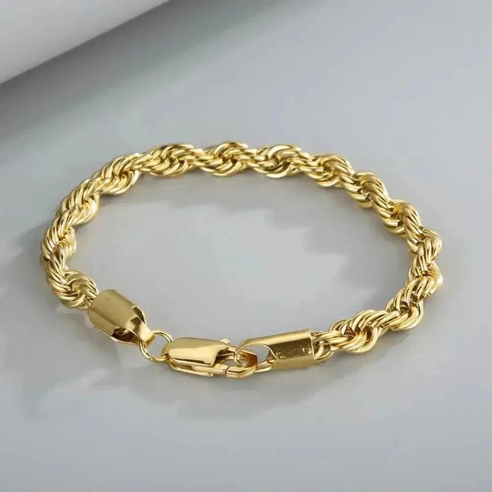 18K Gold Silver Plated 4MM Rope Chain Bracelet for Men - Miraelia jewelry&Accessories