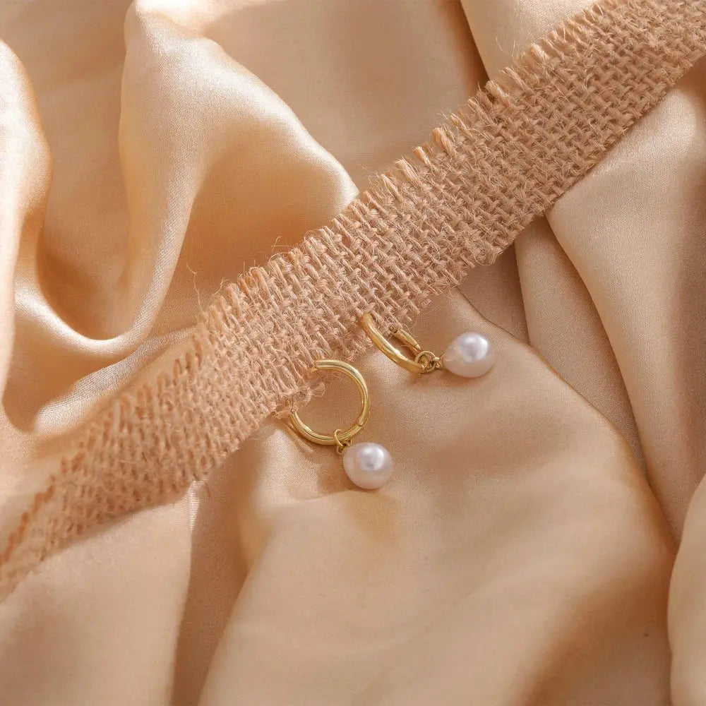 Gold Pearl Hoop Earrings Miraelia jewelry&Accessories