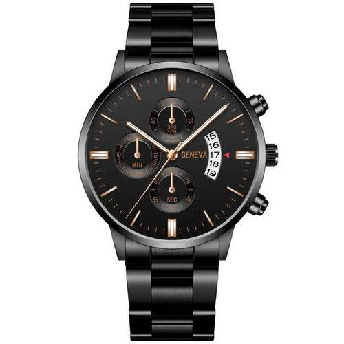 2023 Fashion Men Gold Stainless Steel Watch Luxury Calendar Quartz - Miraelia jewelry&Accessories