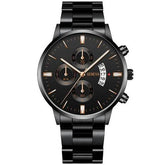 2023 Fashion Men Gold Stainless Steel Watch Luxury Calendar Quartz - Miraelia jewelry&Accessories