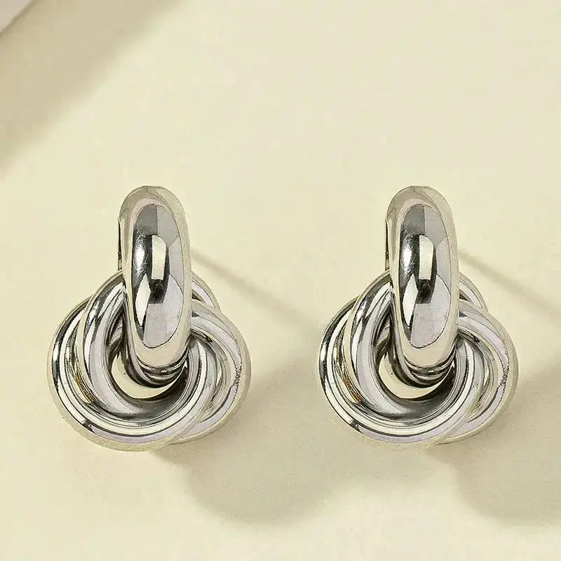 Gold Silver Knot Hoop Earrings - Shiny Plated Design for Women - Miraelia jewelry&Accessories
