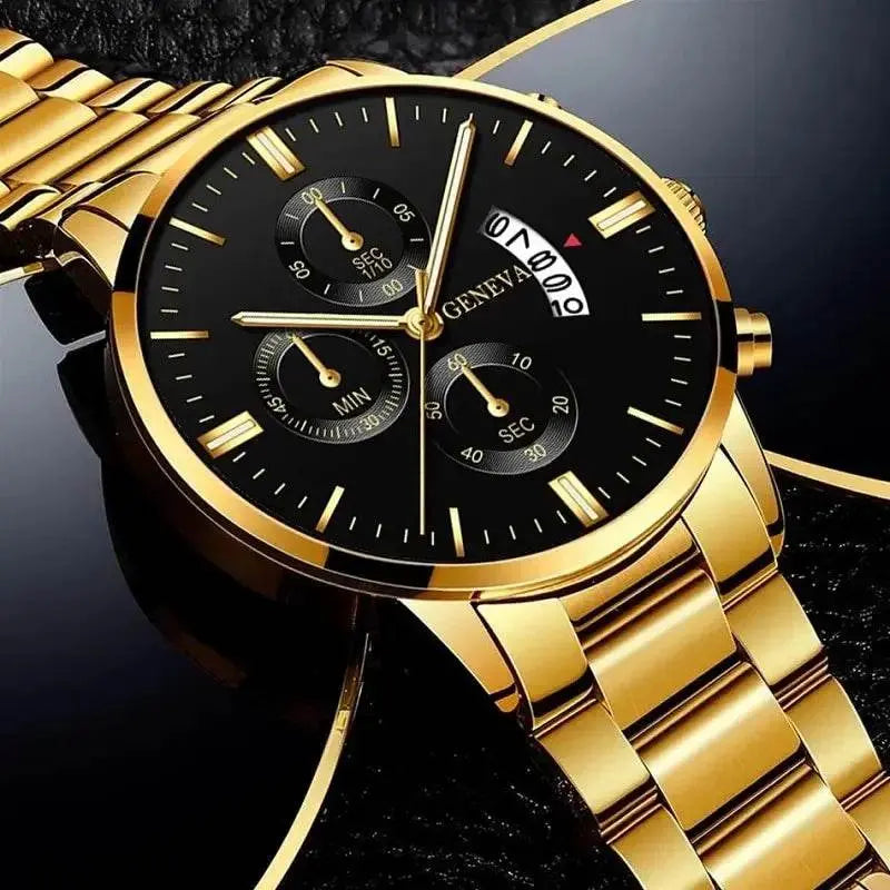 2023 Fashion Men Gold Stainless Steel Watch Luxury Calendar Quartz - Miraelia jewelry&Accessories