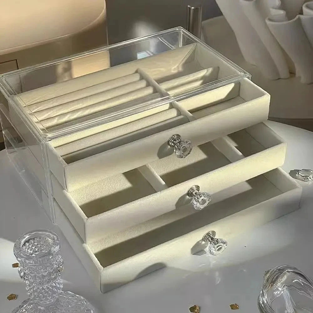 1 Piece of High-capacity Three-layer Flannel Jewelry Box Drawer - Miraelia jewelry&Accessories