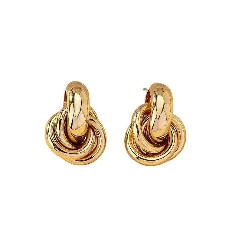 Gold Silver Knot Hoop Earrings - Shiny Plated Design for Women - Miraelia jewelry&Accessories