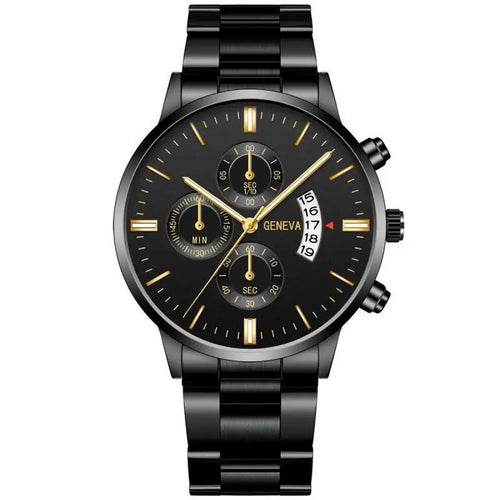 2023 Fashion Men Gold Stainless Steel Watch Luxury Calendar Quartz - Miraelia jewelry&Accessories
