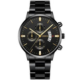 2023 Fashion Men Gold Stainless Steel Watch Luxury Calendar Quartz - Miraelia jewelry&Accessories