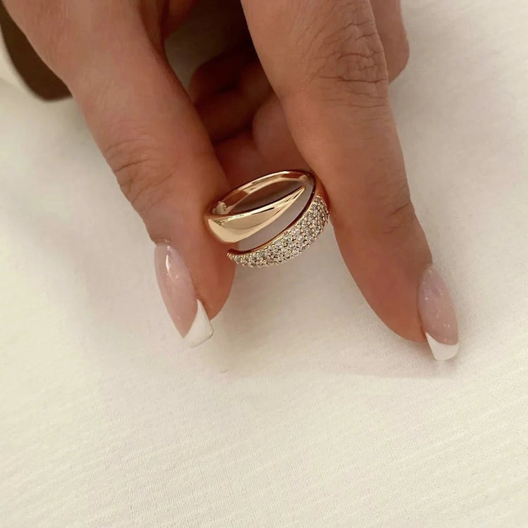 Geometric Diamond Ring - Gold Adjustable Opening Design - Miraelia jewelry&Accessories
