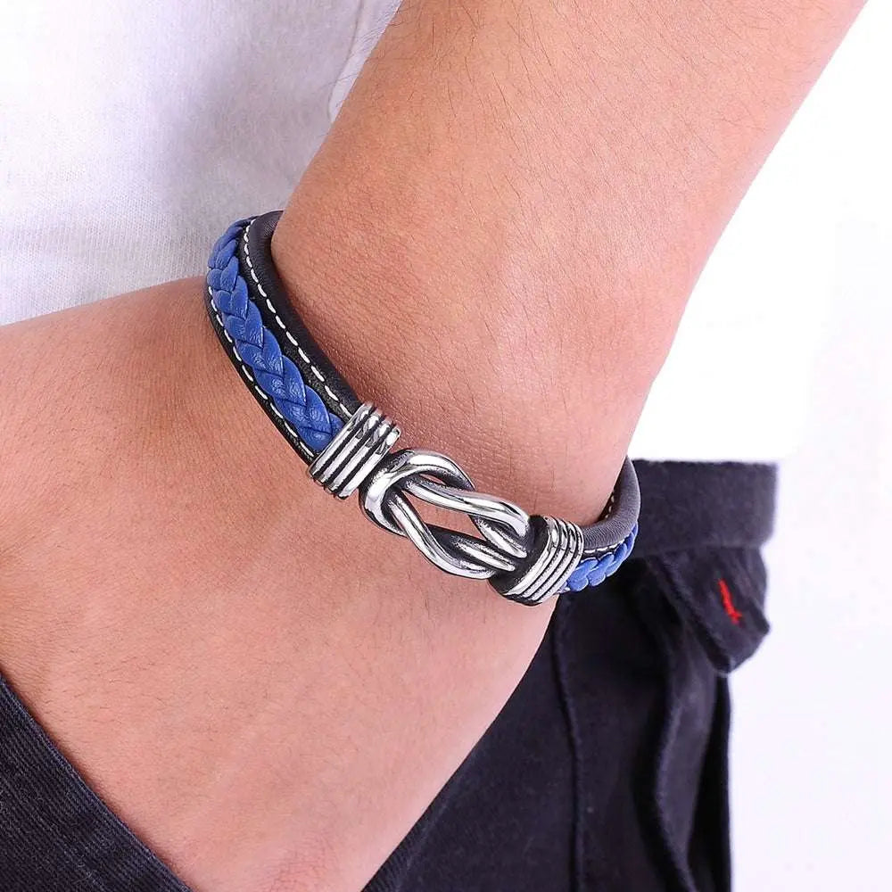 Geometric Stainless Steel Men's Leather Bracelet Hand-woven Magnetic - Miraelia jewelry&Accessories