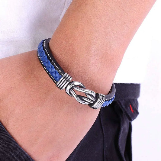 Geometric Stainless Steel Men's Leather Bracelet Hand-woven Magnetic - Miraelia jewelry&Accessories