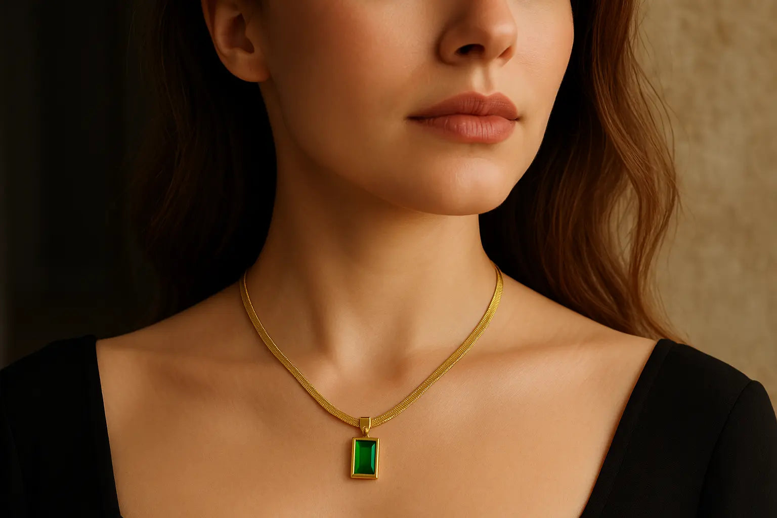 DIEYURO 316L Stainless Steel Square Green Crystal Zircon Necklace - Miraelia jewelry&Accessories