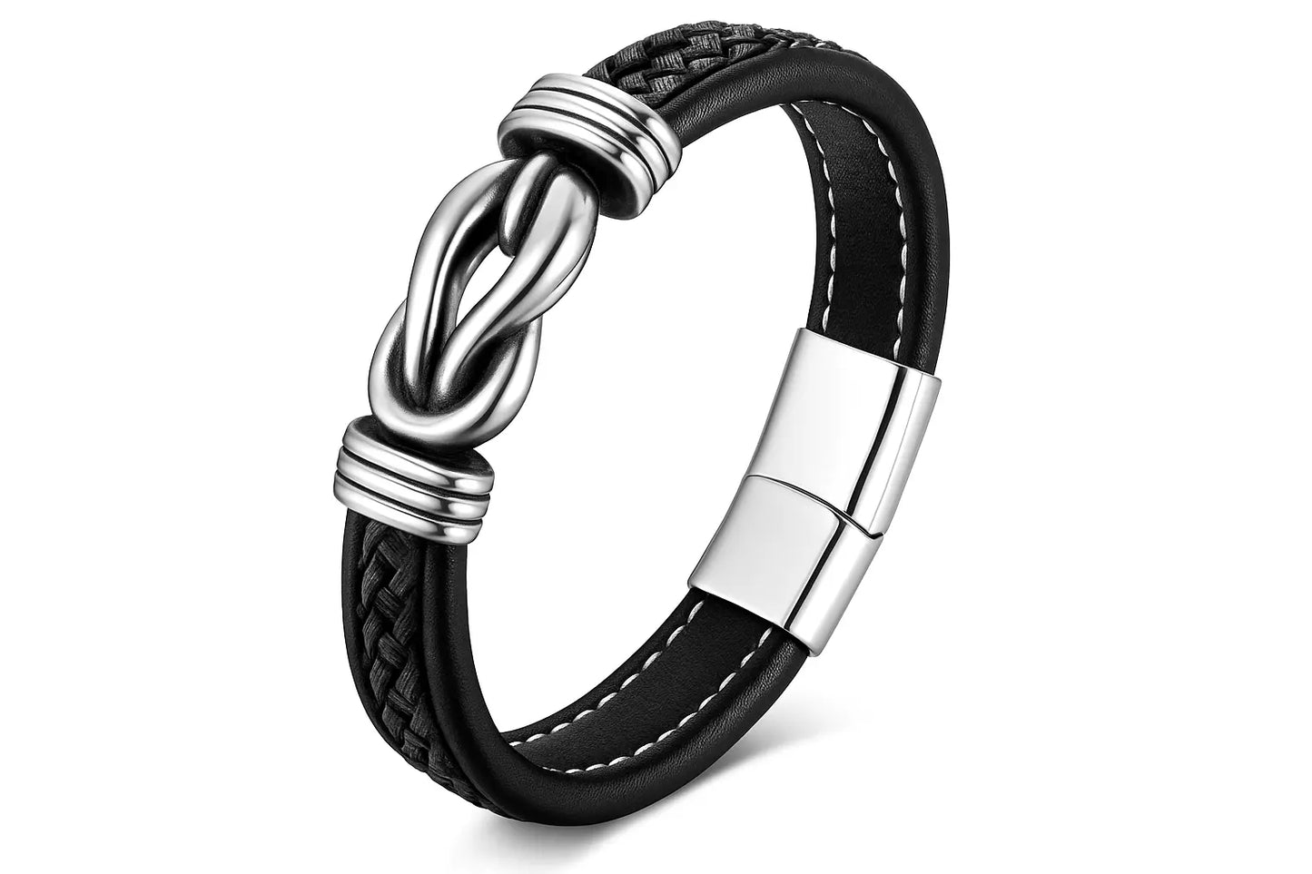 Geometric Stainless Steel Men's Leather Bracelet Hand-woven Magnetic - Miraelia jewelry&Accessories