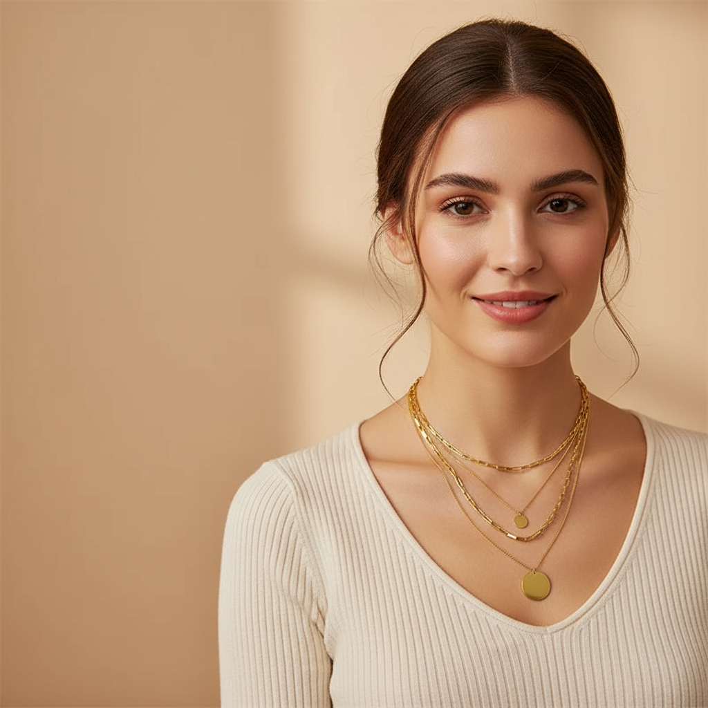 Miraelia Gold Necklace Hero Banner - Full Face