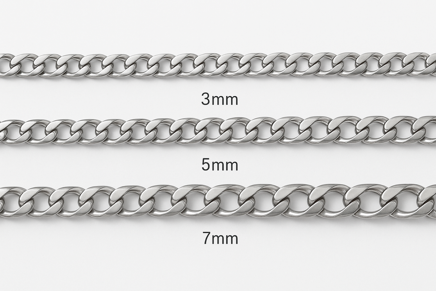 Basic Punk Stainless Steel 3,5,7mm Curb Cuban Necklaces For Men Women - Miraelia jewelry&Accessories