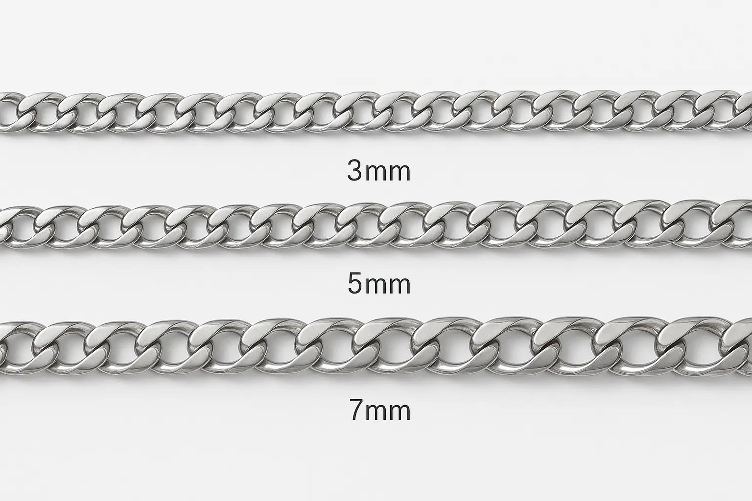 Basic Punk Stainless Steel 3,5,7mm Curb Cuban Necklaces For Men Women - Miraelia jewelry&Accessories