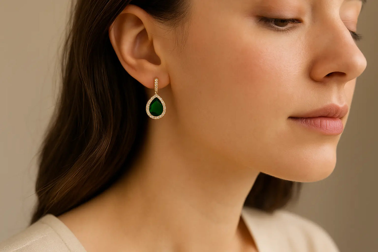 316L Stainless Steel Green Water Droplet Zircon Earrings - Miraelia jewelry&Accessories