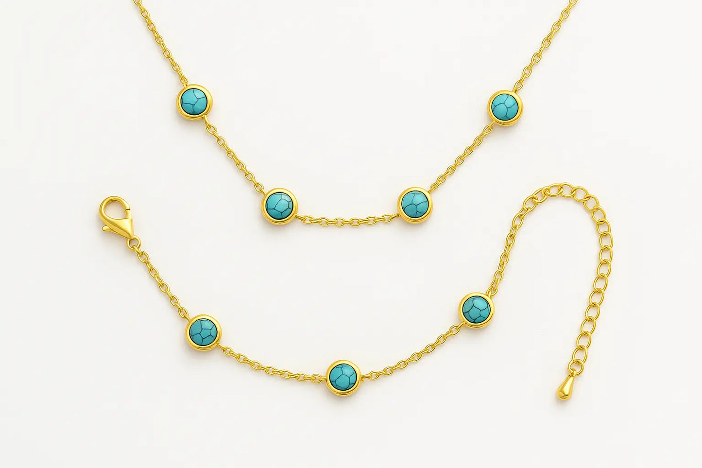 316L Stainless Steel Round Turquoise Necklace & Bracelet Set - Miraelia jewelry&Accessories