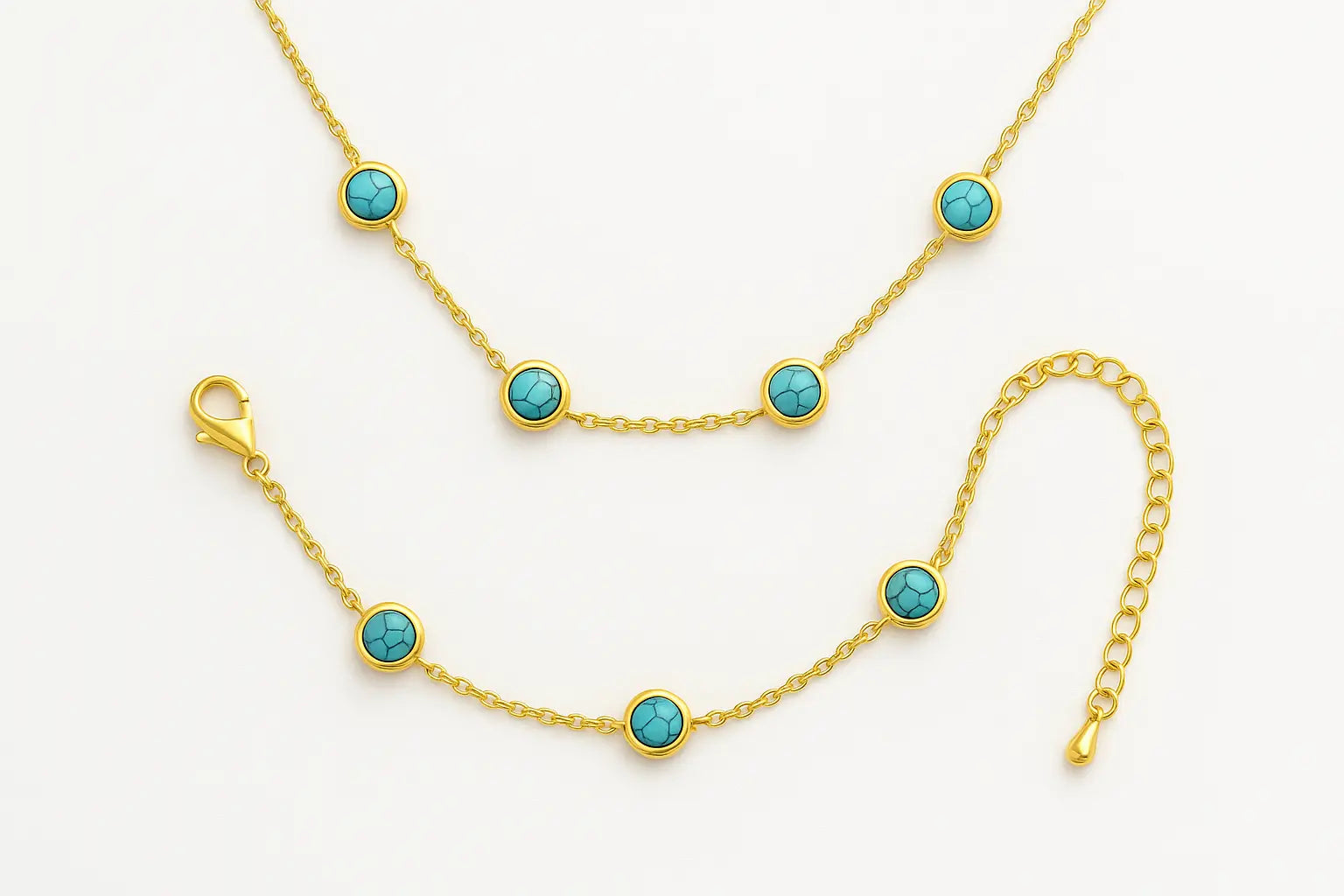 316L Stainless Steel Round Turquoise Necklace & Bracelet Set - Miraelia jewelry&Accessories