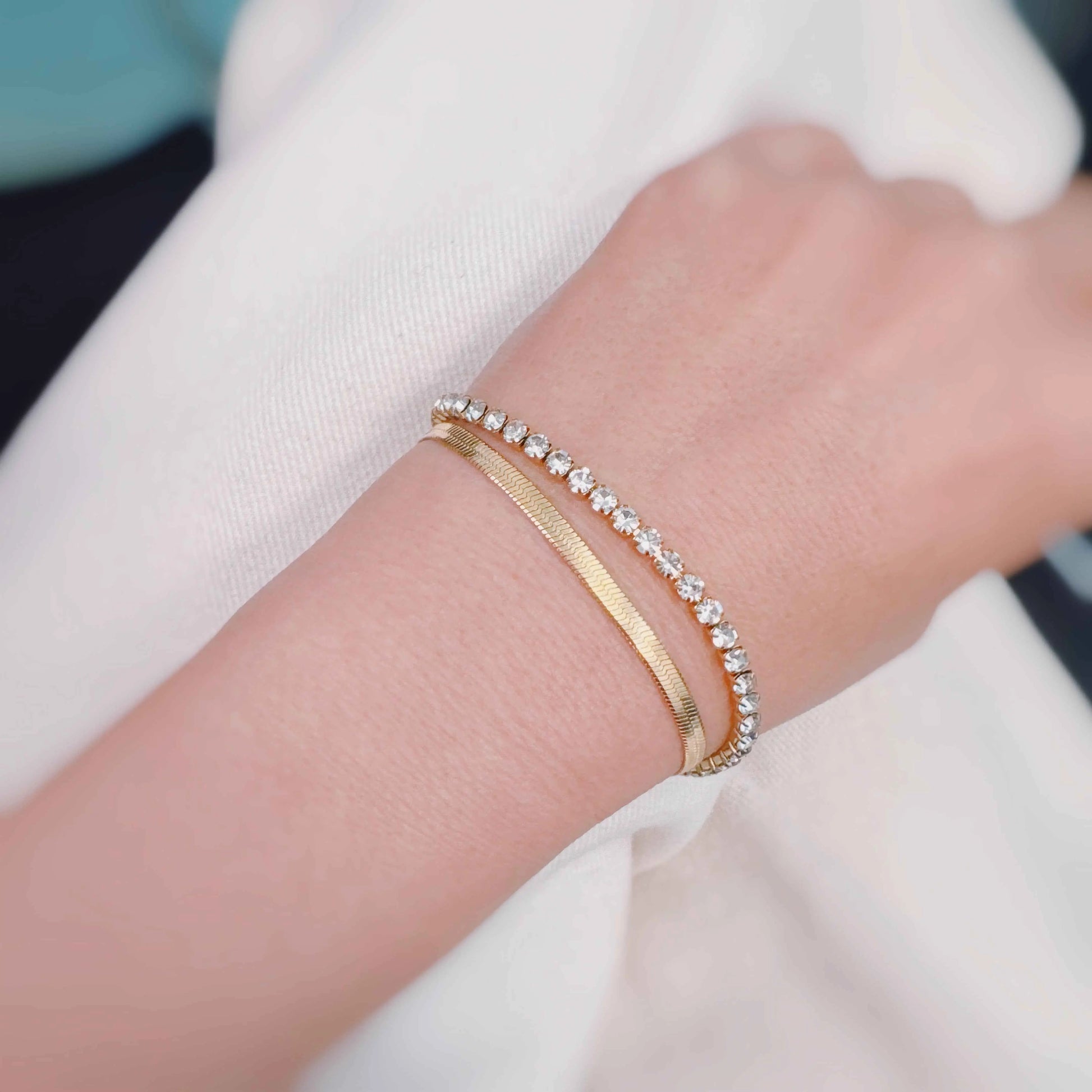 Herringbone And Tennis Bracelet - Miraelia jewelry&Accessories