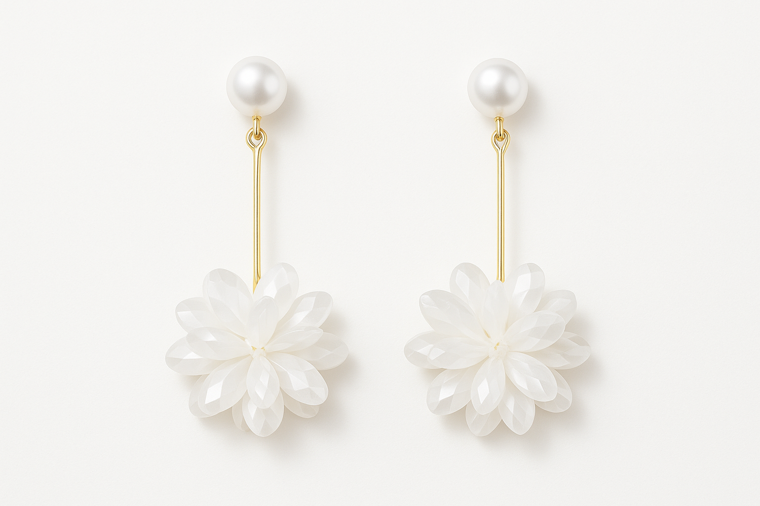 Exaggerated White Flower Drop Earrings Elegant Imitation Pearl Dangle - Miraelia jewelry&Accessories